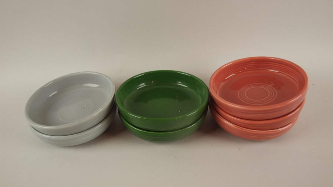 Fiesta 6" dessert bowl, 2 gray, 2 dark green, 3 rose: Fiesta 6" dessert bowl, 2 gray, 2 dark green, 3 rose