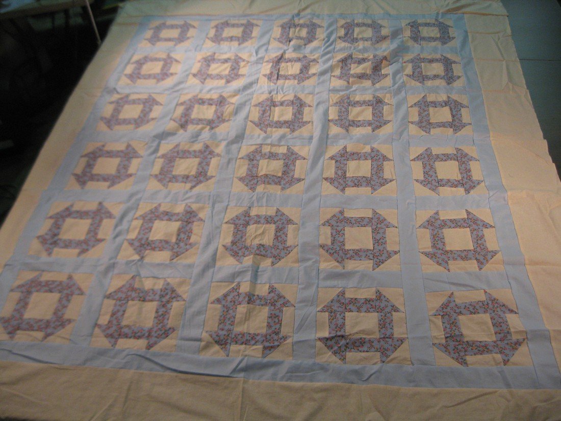 Quilt Top(Not Quilted) Churn Dash is Yellow and Lt Blue: Quilt Top(Not Quilted) Churn Dash is Yellow and Lt Blue and 88x101 in size