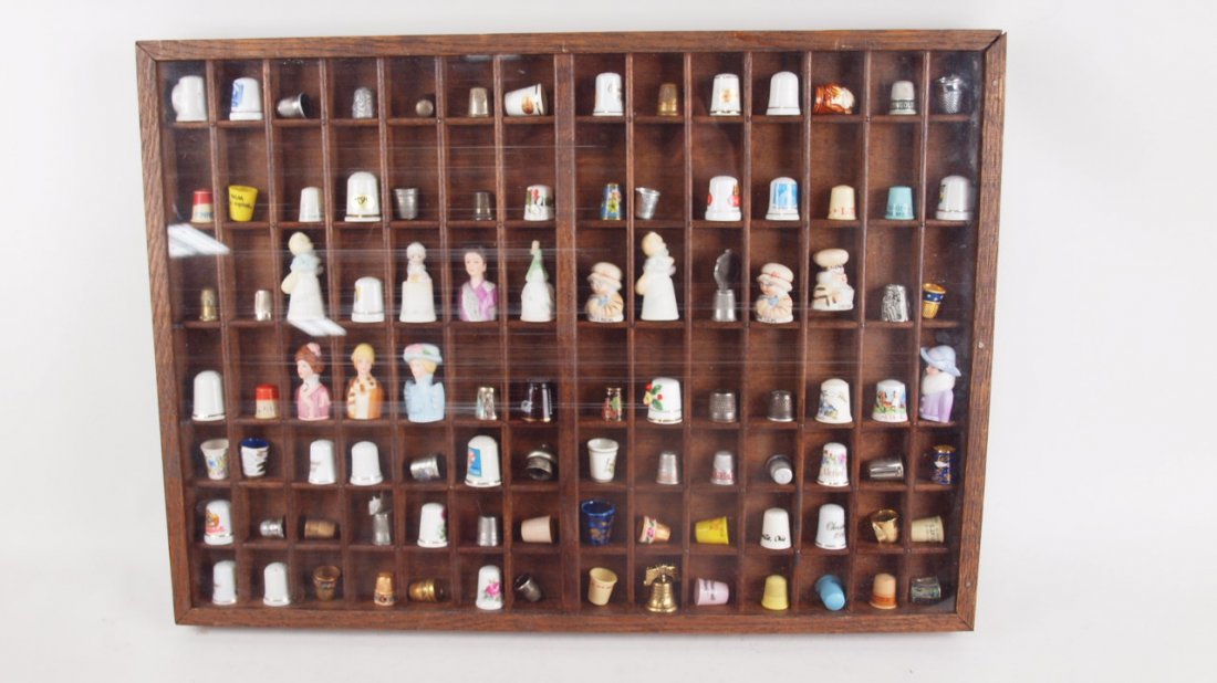 Lot of 84 thimbles in case, china, advertising, metal &: Lot of 84 thimbles in case, china, advertising, metal & more
