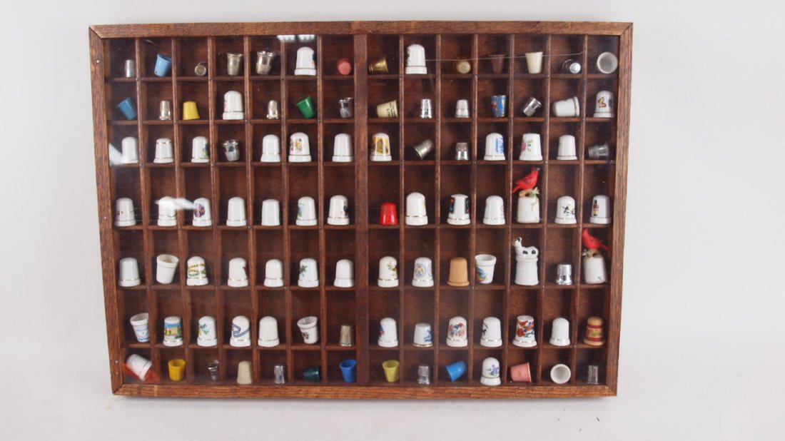Lot of 84 thimbles in case, china, advertising, metal &: Lot of 84 thimbles in case, china, advertising, metal & more