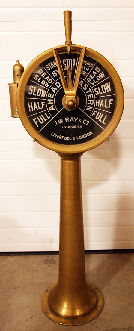 J.W. Ray & Co Liverpool & London large brass ship's: J.W. Ray & Co Liverpool & London large brass ship's telegraph, 48"h