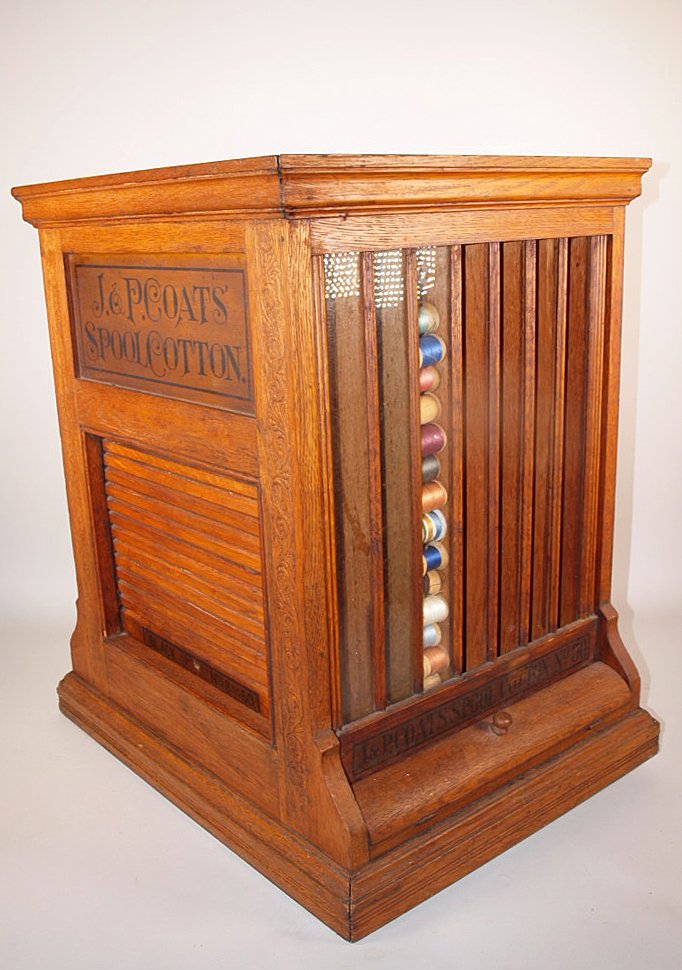 Oak J.P. Coats No. 40 spool cabinet, original finish,: Oak J.P. Coats No. 40 spool cabinet, original finish, 22 1/2"h, 20 1/2" x 16