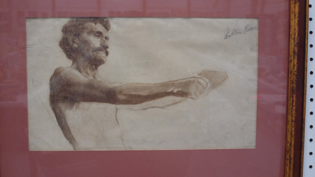 Walter Rowe pencil drawing of male nude, 16"x9 1/2 50: Walter Rowe pencil drawing of male nude, 16"x9 1/2 50
