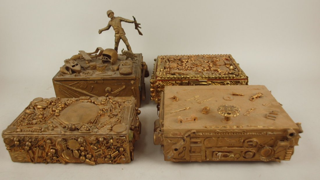 Lot of 4 memory boxes decorated with trinkets and toys: Lot of 4 memory boxes decorated with trinkets and toys