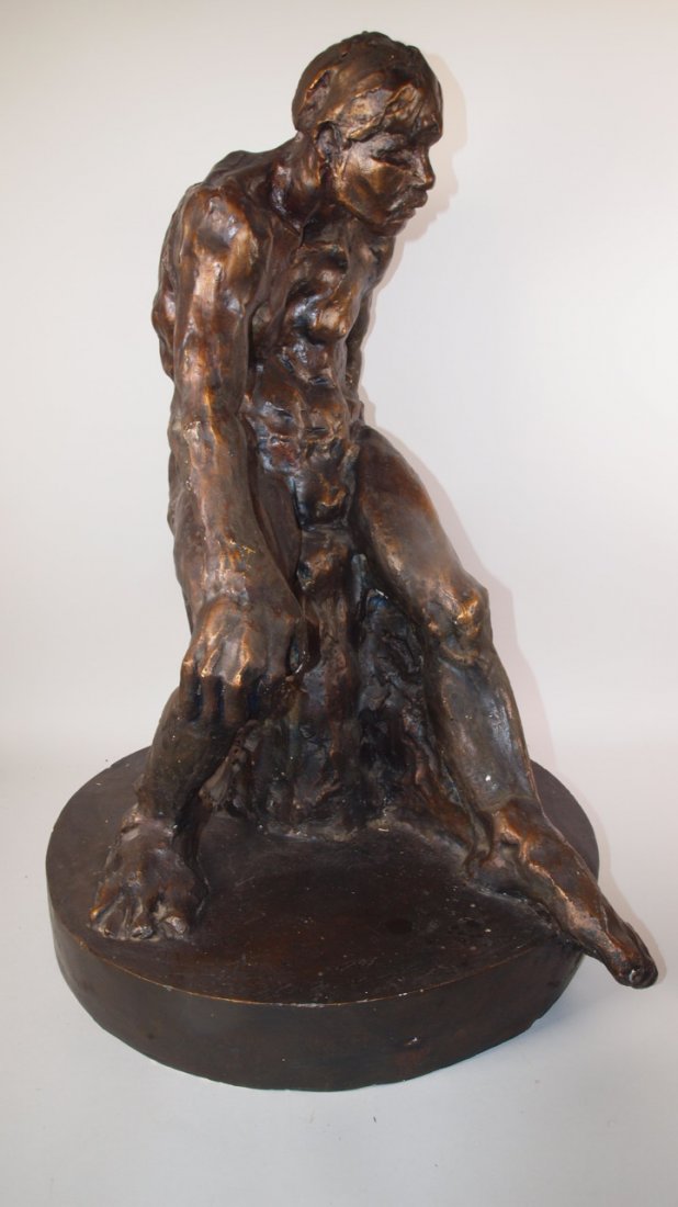 Plaster sculpture of man, bronze finish, 27"h: Plaster sculpture of man, bronze finish, 27"h