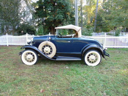 1931 Ford Model A Deluxe Roadster: 1931 Ford Model A Deluxe Roadster with rumble seat, show quality off-frame restoration. Washington blue, rivera blue trim and tocoma cream wheels. LeBaron-Bonney to and upholstery were installed by La