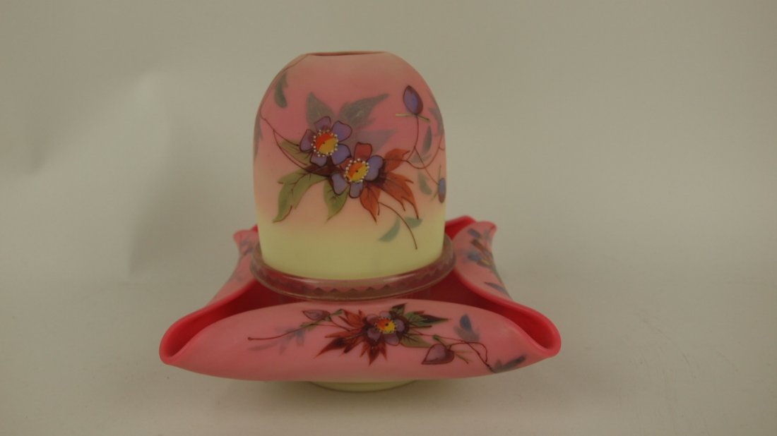 Burmese 3 pc fairy lamp with floral decor 5 3/4": Burmese 3 pc fairy lamp with floral decor 5 3/4"