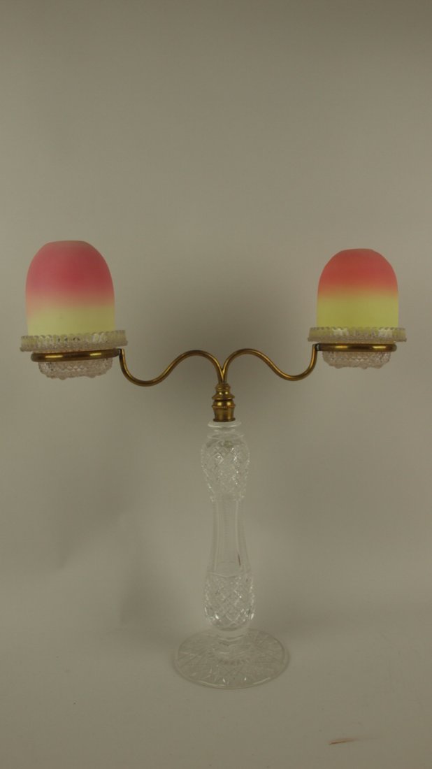 Clarke Burmese 2 light fairy lamp with cut glass base,: Clarke Burmese 2 light fairy lamp with cut glass base, 17"h 15"w