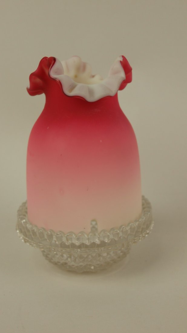 Cranberry/white satin glass 2 pc fairy lamp 6": Cranberry/white satin glass 2 pc fairy lamp 6"