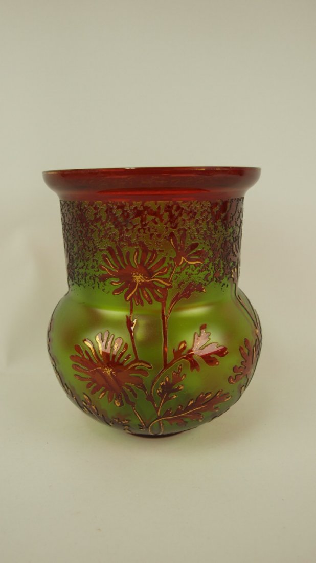 Val St. Lambert cut cameo art glass vase with floral: Val St. Lambert cut cameo art glass vase with floral motif 7"