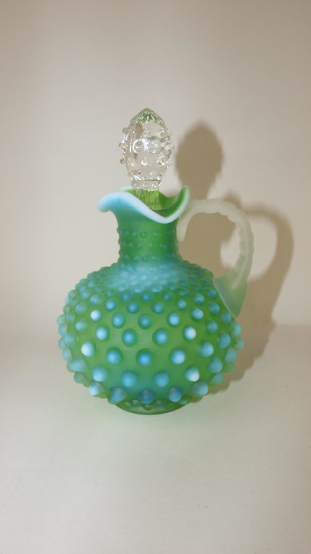 Fenton rare lime green satin opalescent hobnail cruet