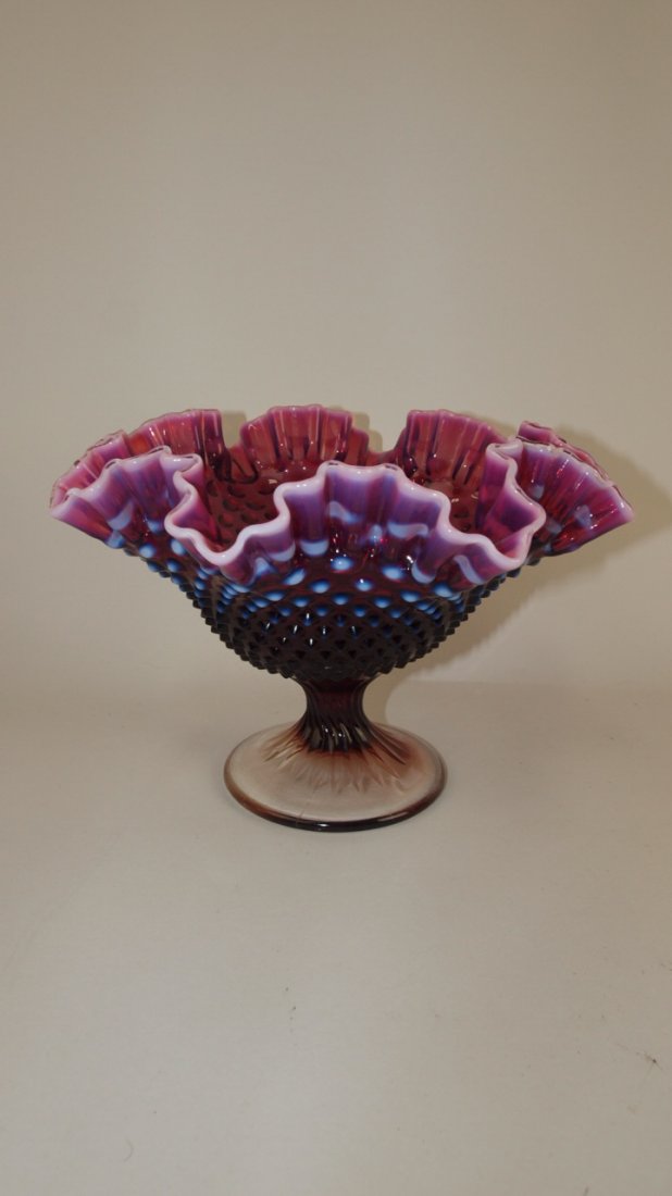 Fenton plum opalescent hobnail #3731 footed bowl 10": Fenton plum opalescent hobnail #3731 footed bowl 10"