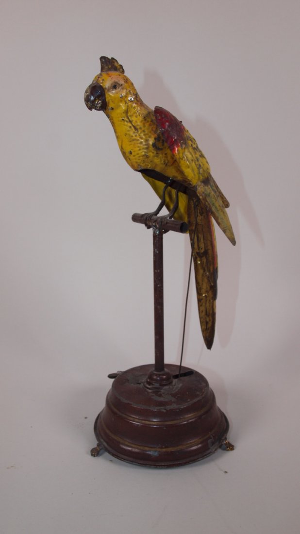 Early painted tin parrot wind up toy, 11 1/2": Early painted tin parrot wind up toy, 11 1/2"