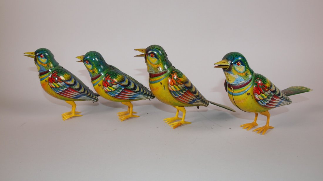 German Kohler lot of 4 tin litho birds: German Kohler lot of 4 tin litho birds