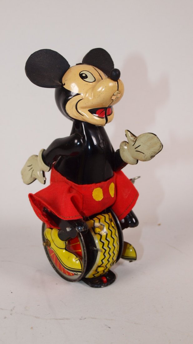 Linemar Mini Mouse Unicyclist tin litho wind up toy: Linemar Mini Mouse Unicyclist tin litho wind up toy