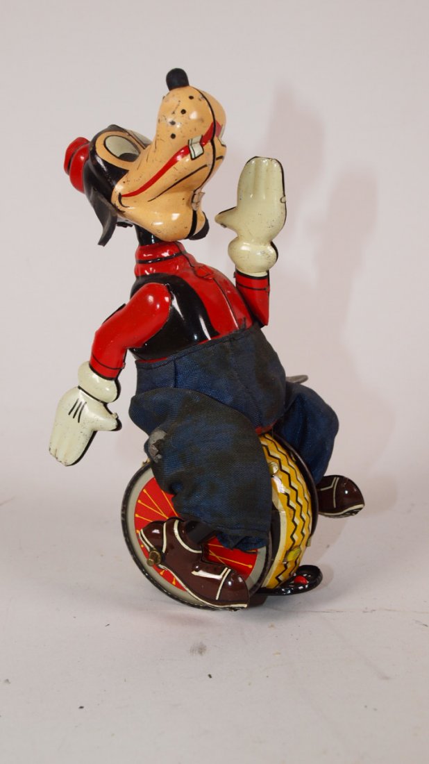 Linemar Goofy Unicyclist tin litho wind up toy: Linemar Goofy Unicyclist tin litho wind up toy
