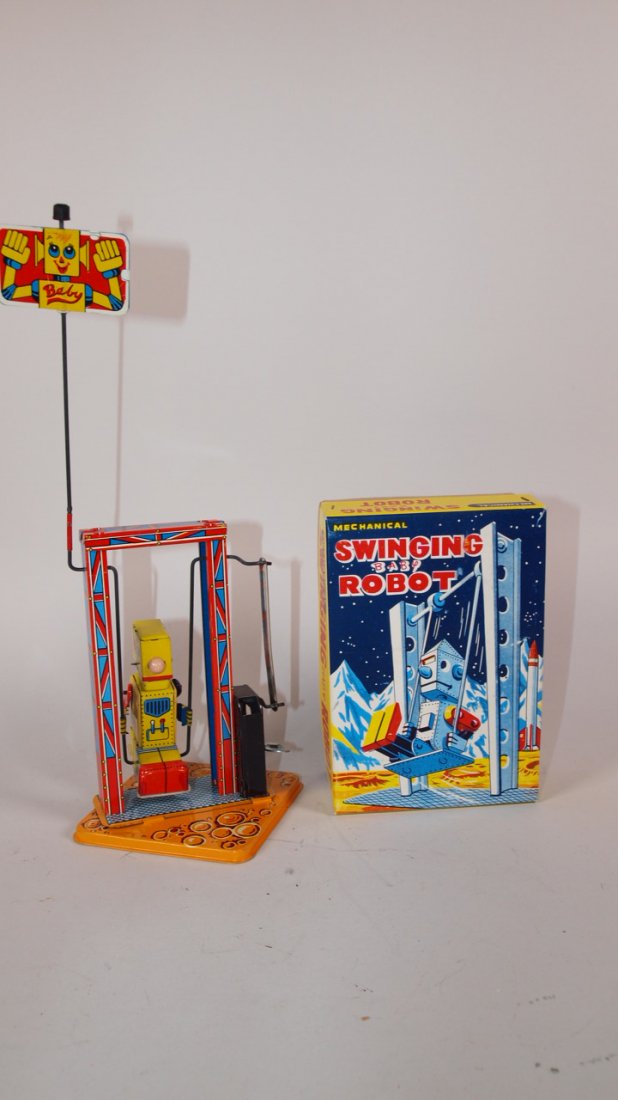 Swinging Baby robot tin litho Japanese wind up toy with: Swinging Baby robot tin litho Japanese wind up toy with original box