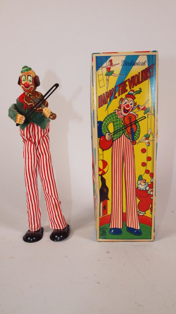 Cragstan Japan tin litho Happy, the Violinist wind up: Cragstan Japan tin litho Happy, the Violinist wind up toy with original box