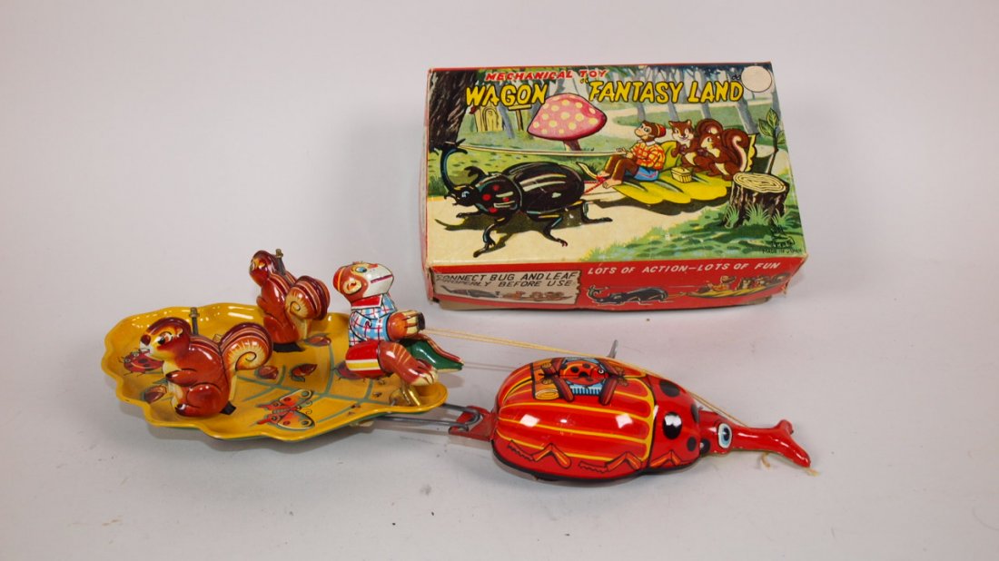 TPS Japan Wagon Fantasy Land tin litho wind up toy with: TPS Japan Wagon Fantasy Land tin litho wind up toy with original box
