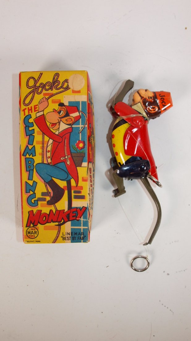 Linemar tin litho Jocko the Climbing Monkey with: Linemar tin litho Jocko the Climbing Monkey with original box