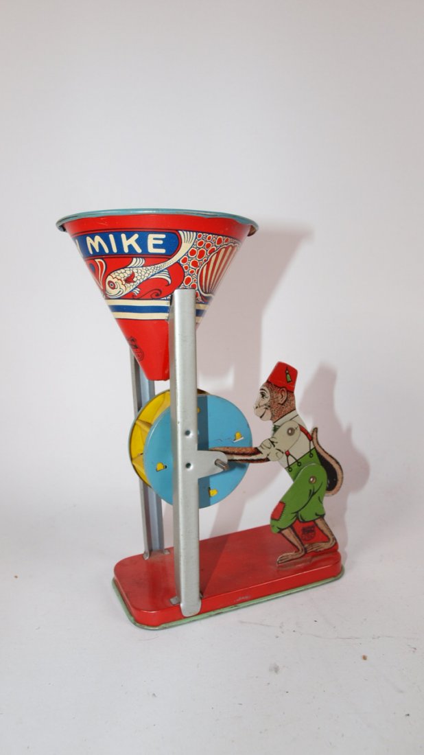 Chein No.166 Busy Mike tin litho sand toy: Chein No.166 Busy Mike tin litho sand toy