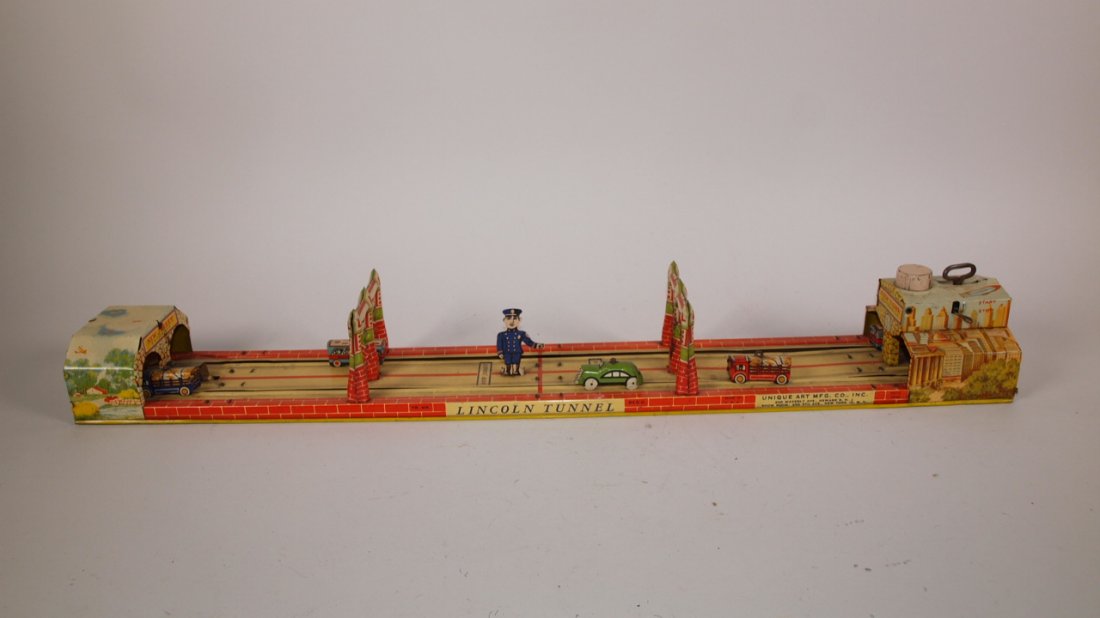 Unique Art Lincoln Tunnel tin litho wind up toy: Unique Art Lincoln Tunnel tin litho wind up toy