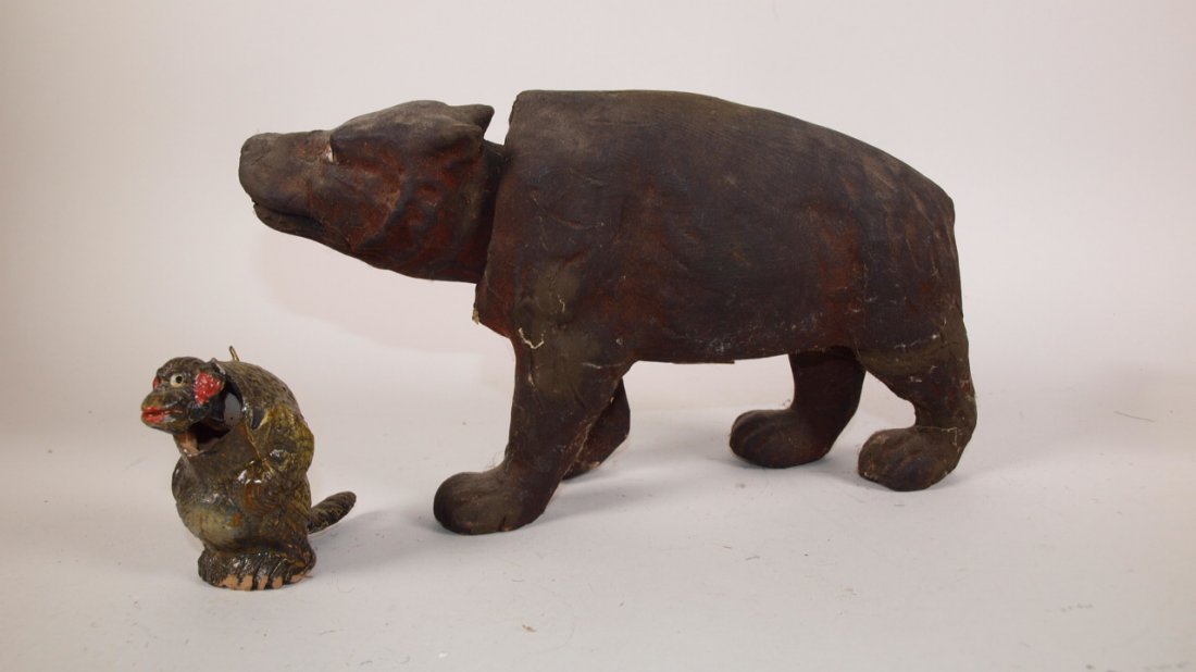 Large paper mache bear nodder and composition monkey: Large paper mache bear nodder and composition monkey nodder