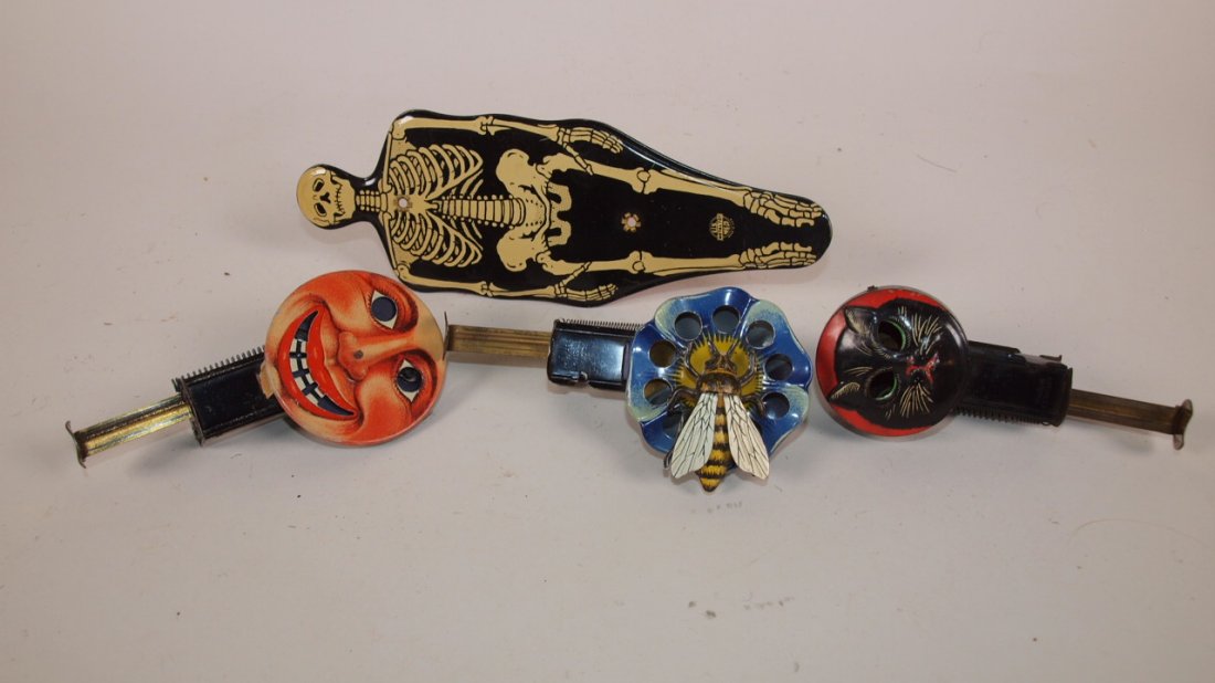 German and US tin litho halloween noise makers, lot of: German and US tin litho halloween noise makers, lot of 4