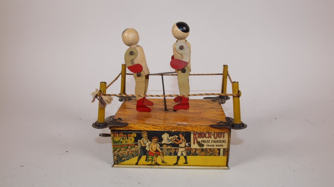 Strauss Knock Out Prize Fighters tin litho wind up toy: Strauss Knock Out Prize Fighters tin litho wind up toy