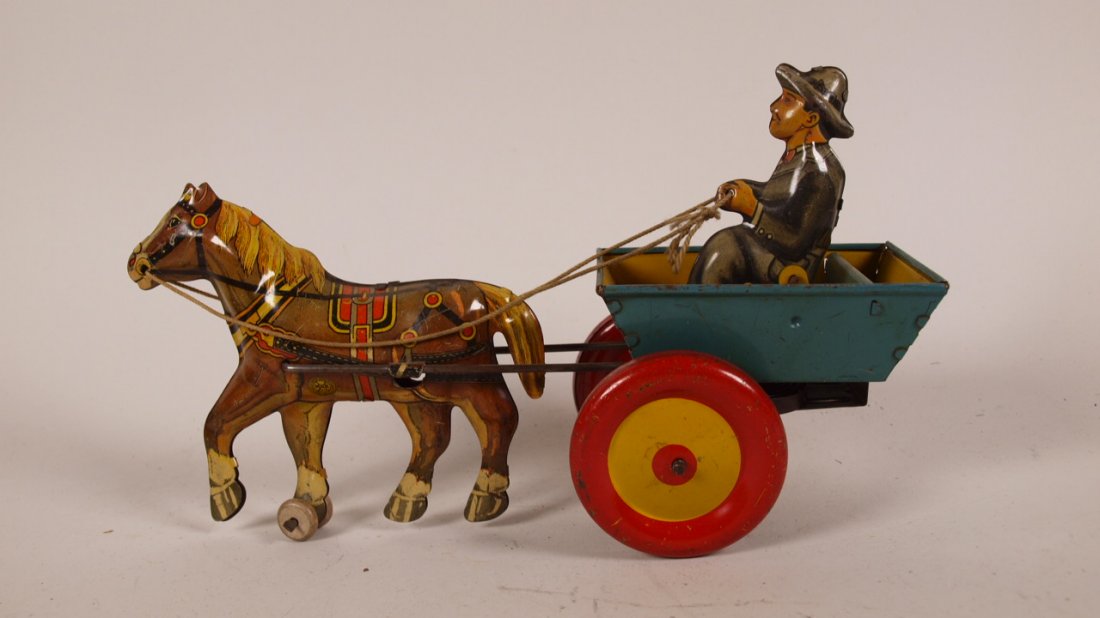 Marx tin litho horse with cart and driver wind up toy: Marx tin litho horse with cart and driver wind up toy