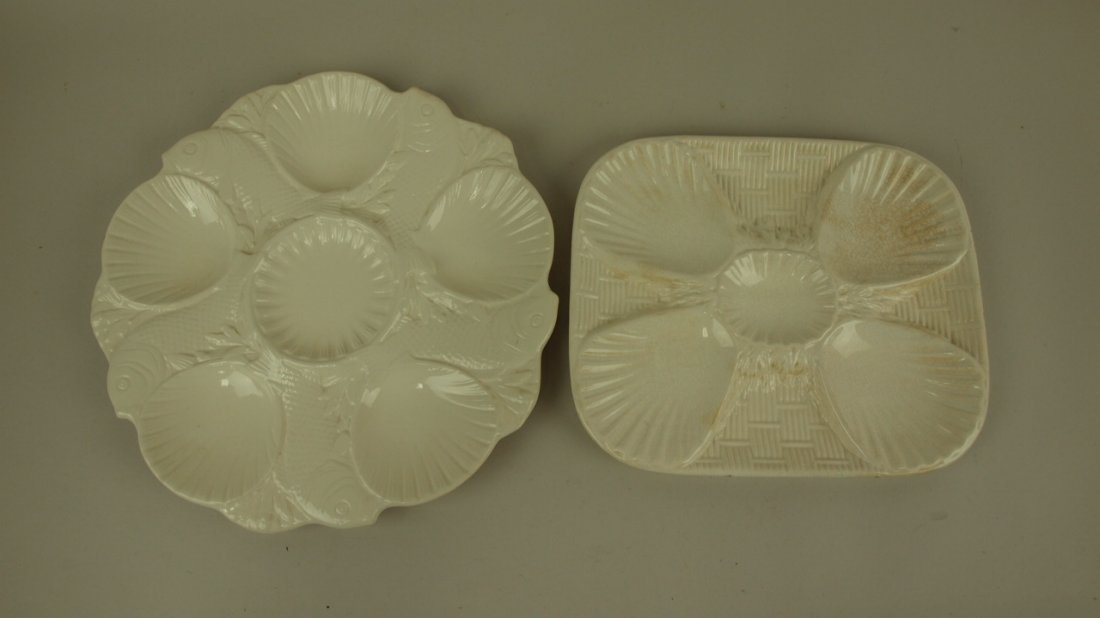 Minton lot of 2 oyster plates: fish with shells and: Minton lot of 2 oyster plates: fish with shells and square basket weave