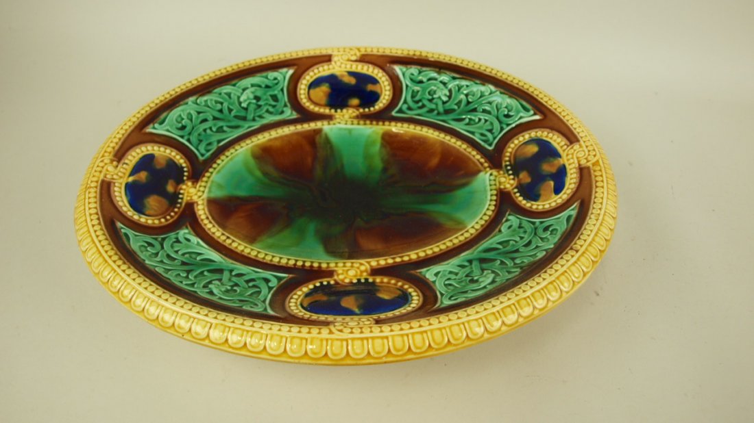 Majolica mottled oval compote, 12": Majolica mottled oval compote, 12"