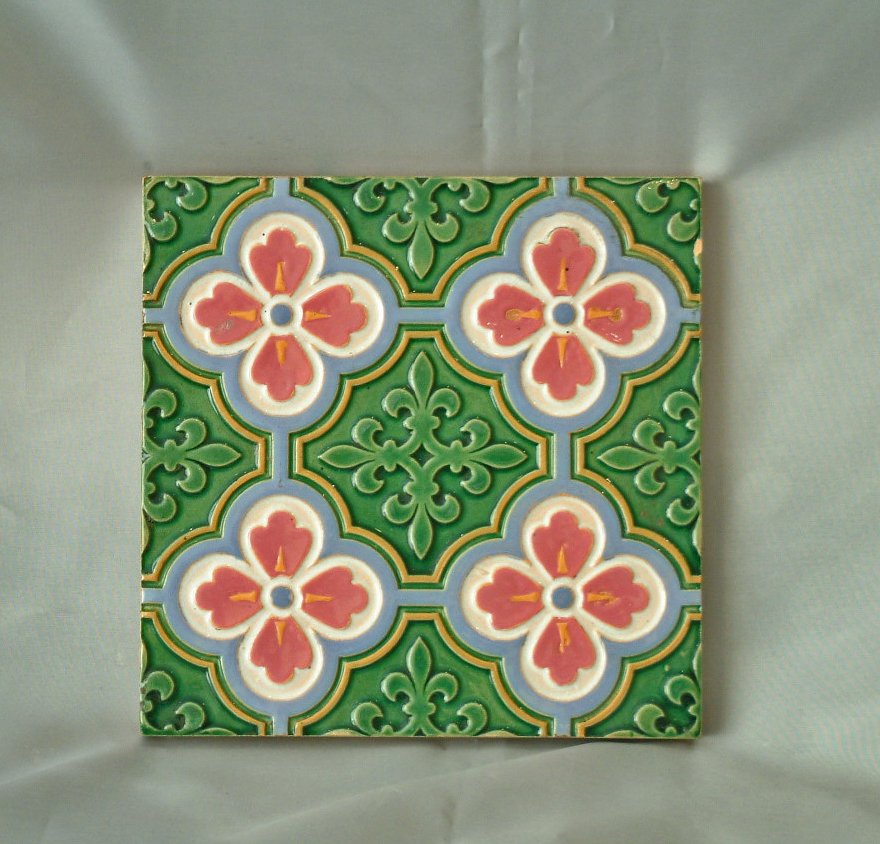 Majolica Minton 6" tile signed Minton Stoke on Trent: Majolica Minton 6" tile signed Minton Stoke on Trent designed by Augusta Pugin