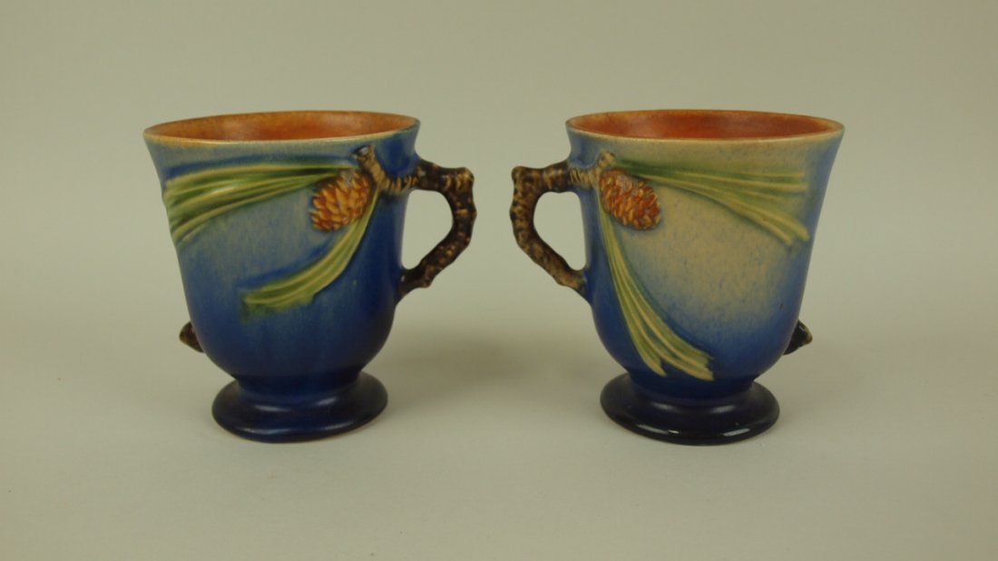 Roseville blue Pinecone lot of 2 mugs 960-4": Roseville blue Pinecone lot of 2 mugs 960-4"
