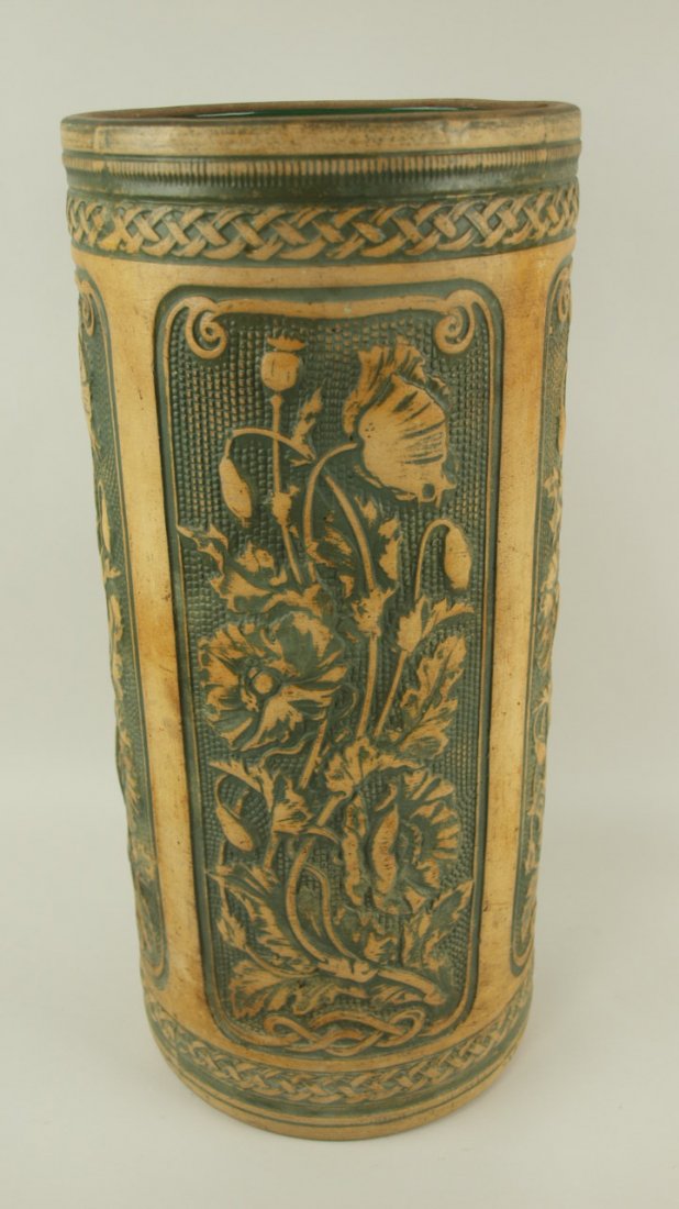 Art pottery umbrella stand with floral motif: Art pottery umbrella stand with floral motif