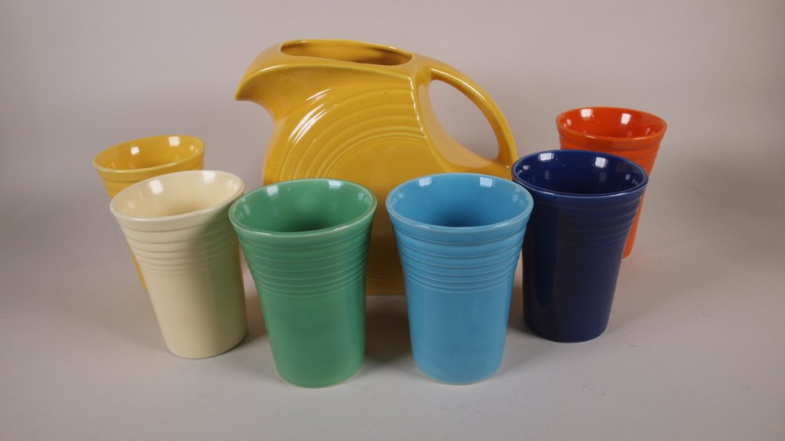 Fiesta 7 pc water set, yellow disc pitcher and 6 (1 of 1)