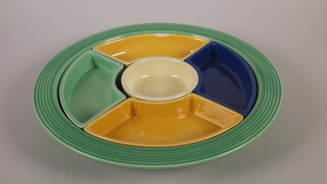 Fiesta relish tray: green tray & one side, ivory (1 of 1)