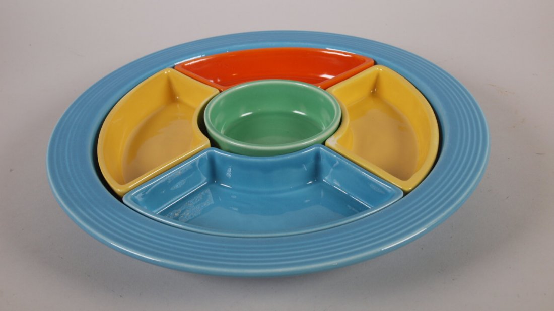 Fiesta relish tray: turquoise tray, green center, 2 (1 of 1)