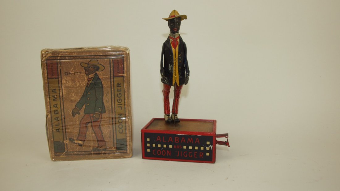 Lehmann German "Alabama Coon Jigger" tin lithograph: Lehmann German "Alabama Coon Jigger" tin lithograph wind up toy with original box