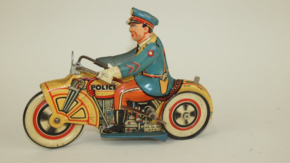 Unique Art Police motorcycle tin lithograph wind up toy: Unique Art Police motorcycle tin lithograph wind up toy