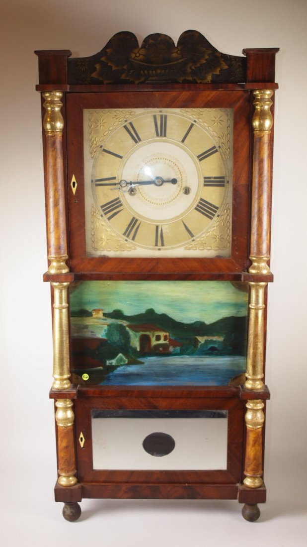 Eli Terry Pillar Splat Triple Decker Mantle Clock circa: Eli Terry Pillar Splat Triple Decker Mantle Clock circa 1780. 37" h x 17" w