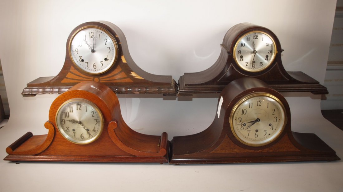 Lot of 4 camel back mantle clocks: Seth Thomas,: Lot of 4 camel back mantle clocks: Seth Thomas, Sessions & Kienske, various conditions