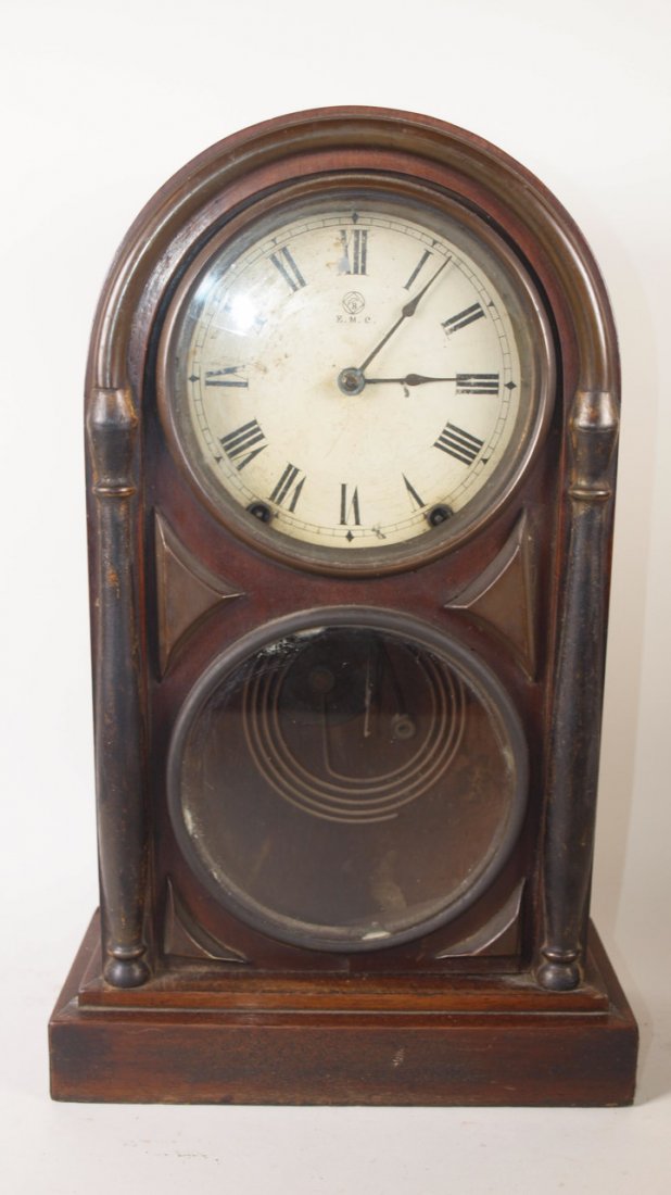 Walnut shelf clock with figure 8 front, 18": Walnut shelf clock with figure 8 front, 18"