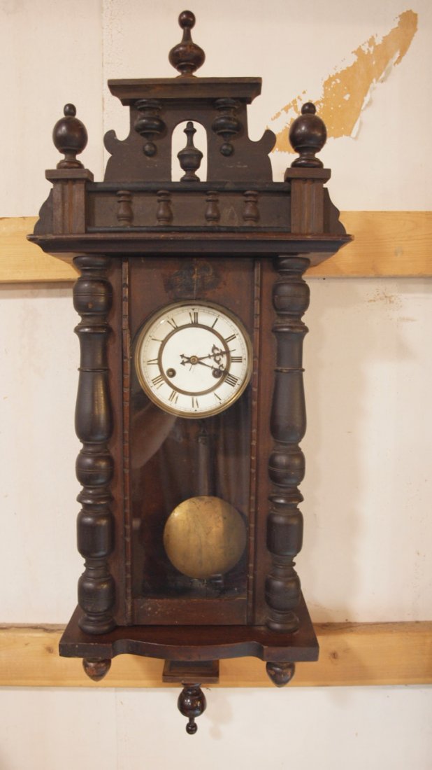 German wall regulator clock, some losses to case 39": German wall regulator clock, some losses to case 39"