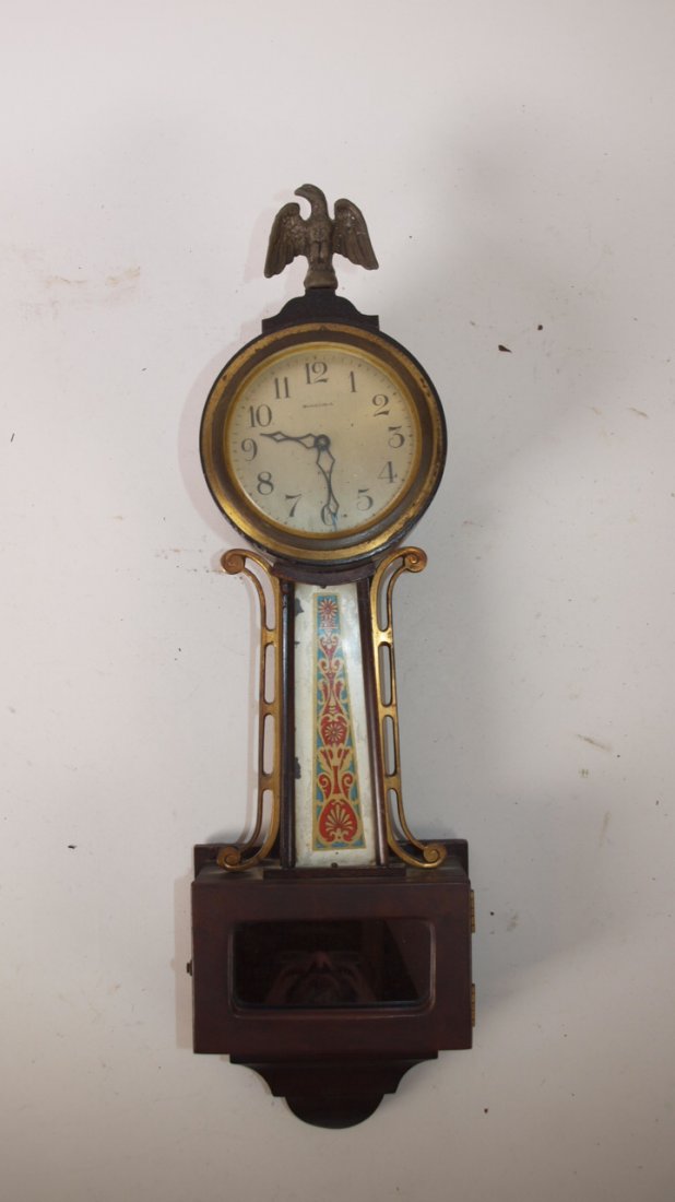 Ansonia 8 day banjo clock with eagle finial 17": Ansonia 8 day banjo clock with eagle finial 17"