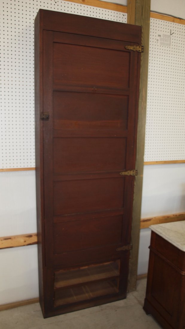 Walnut tall wall cabinet with fitted drawer interior,: Walnut tall wall cabinet with fitted drawer interior, missing 2 exterior drawers and 1 interior, 7'4"h, 2'5"w, 8"d