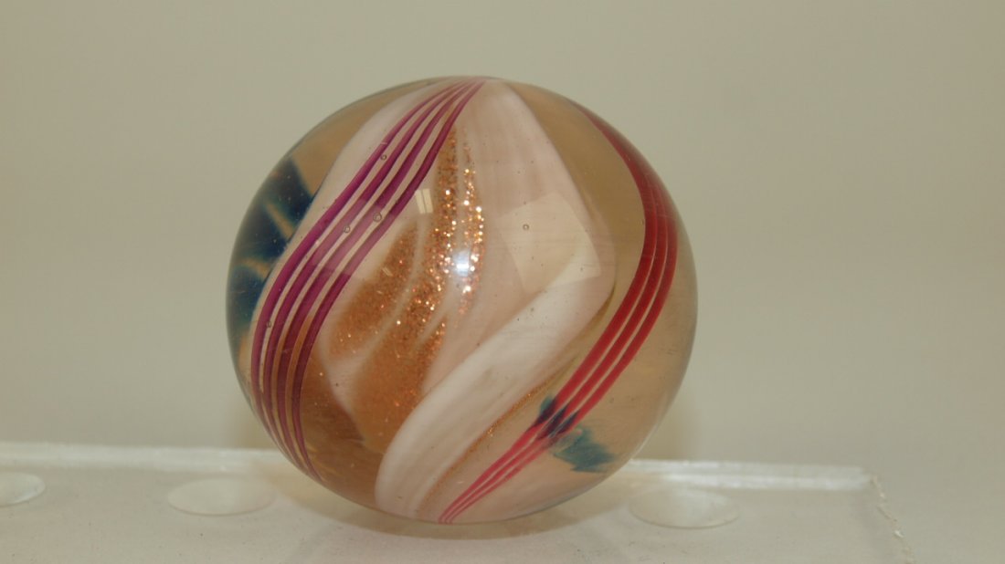 Large Lutz swirl marble, 1.92": Large Lutz swirl marble, 1.92"