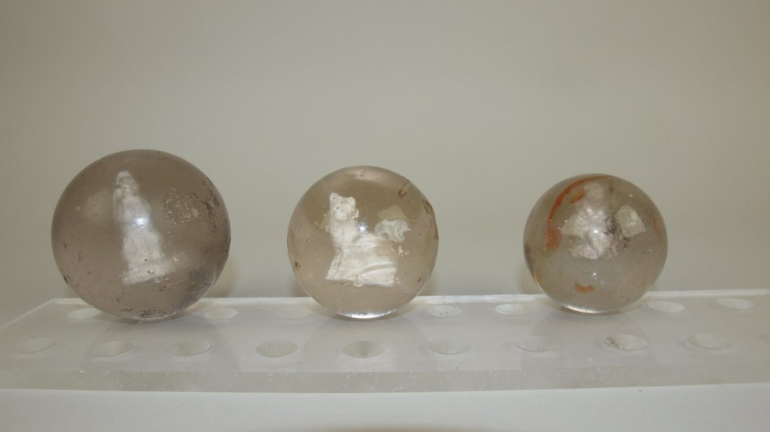 Lot of 3 large sulphide marbles: squirrel, wolf,: Lot of 3 large sulphide marbles: squirrel, wolf, monkey, chips