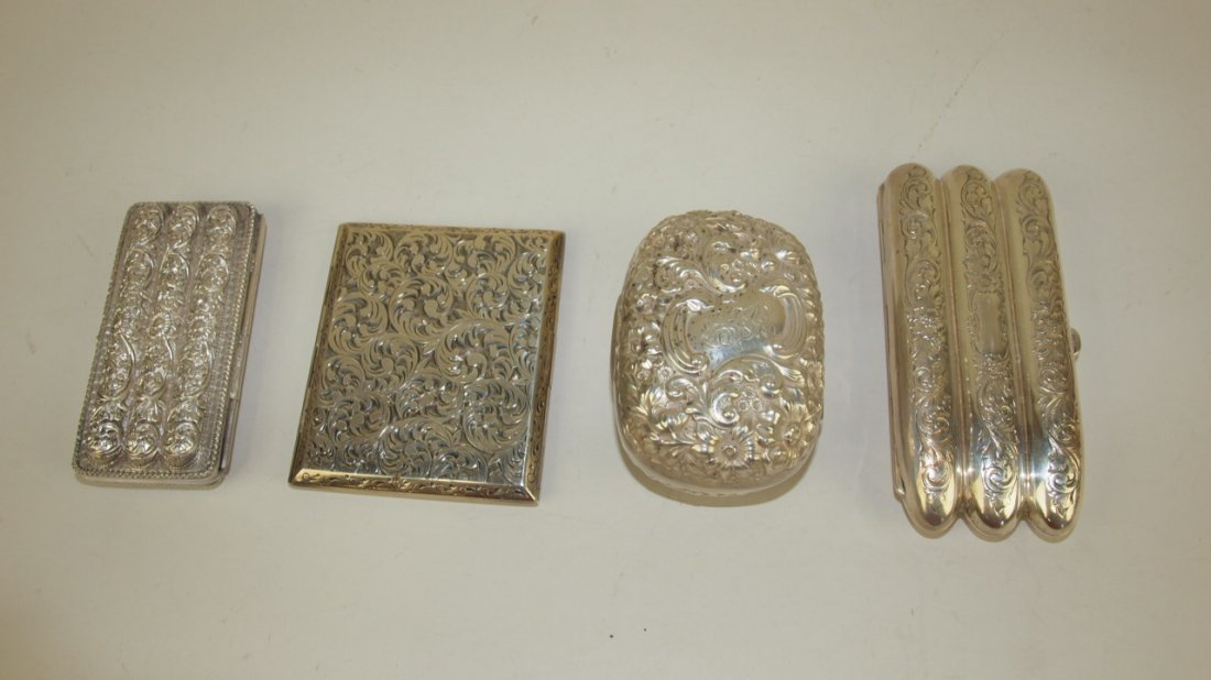 Lot of 2 sterling silver- cigarette case covered box: Lot of 2 sterling silver- cigarette case covered box and cigar case, 8.83 oz and nonsterling cigar case