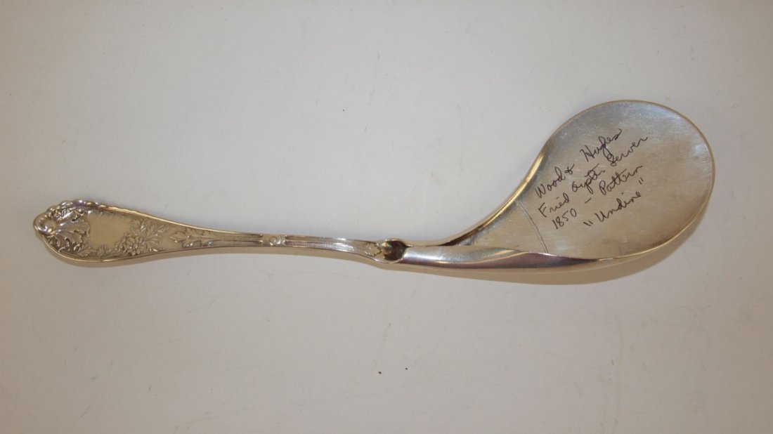 Wood, Hughes sterling silver fried oyster server, rare,: Wood, Hughes sterling silver fried oyster server, rare, circa 1850, "undine" pattern